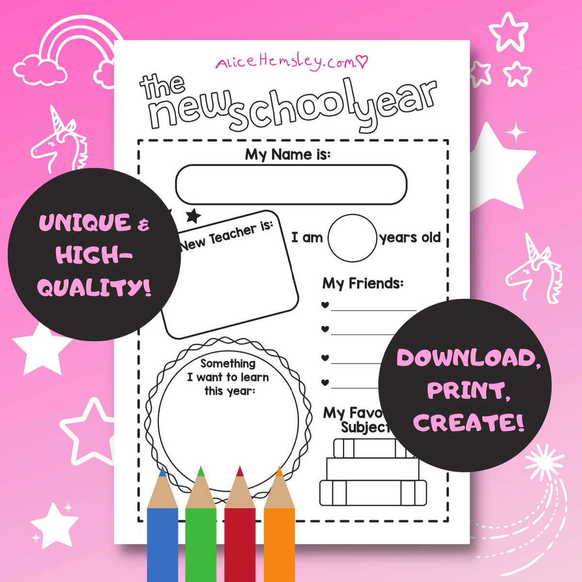 New School Year Printable Sheet – AliceHemsley.com