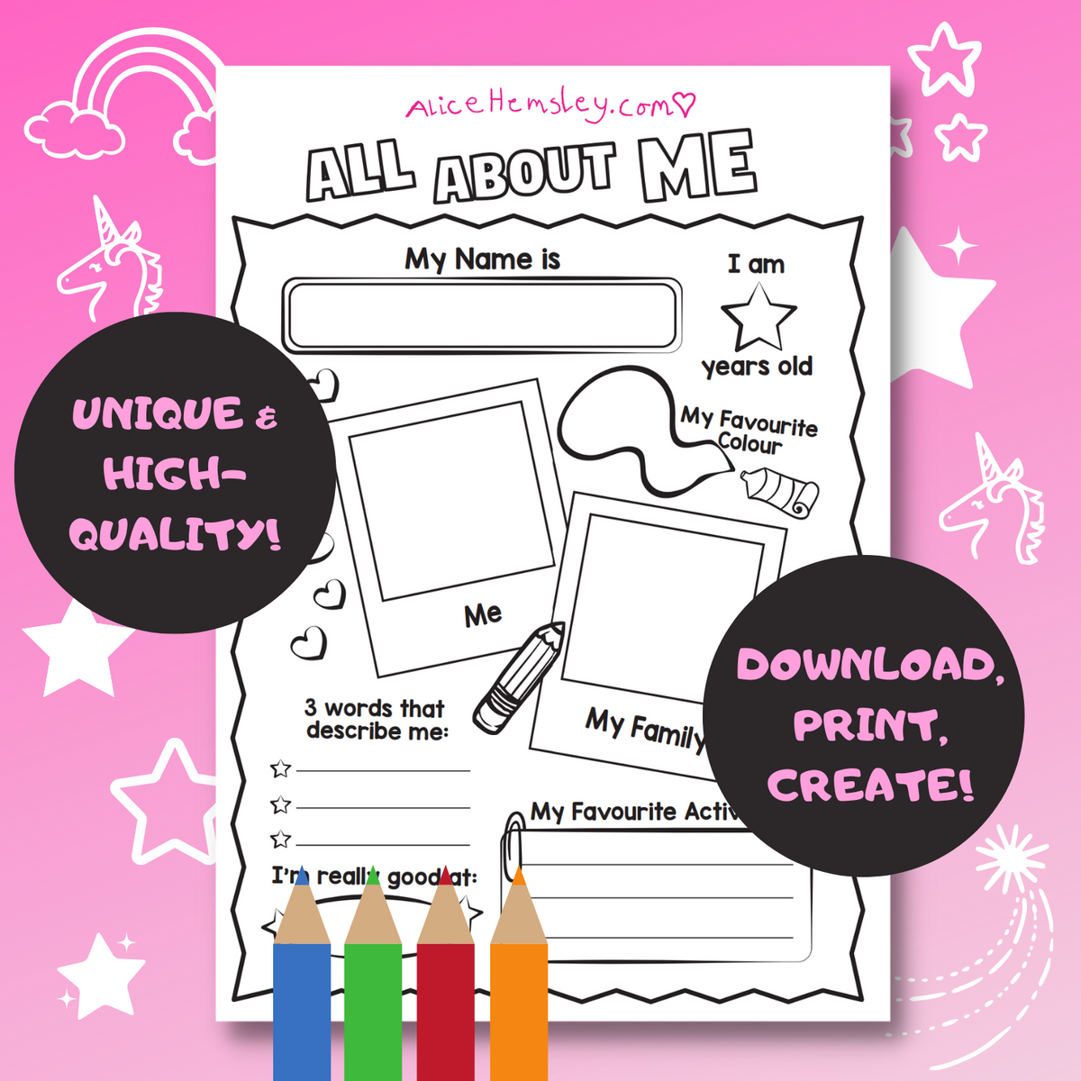 All About Me Kids' Printable Sheet – AliceHemsley.com